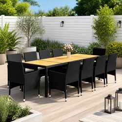 Comfortable 11 Piece Steel Rattan Dining Set for Outdoors