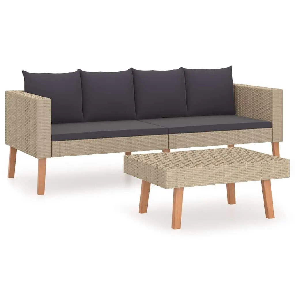 Garden Lounge Set Sofa Table 2 Piece Outdoor Furniture Beige