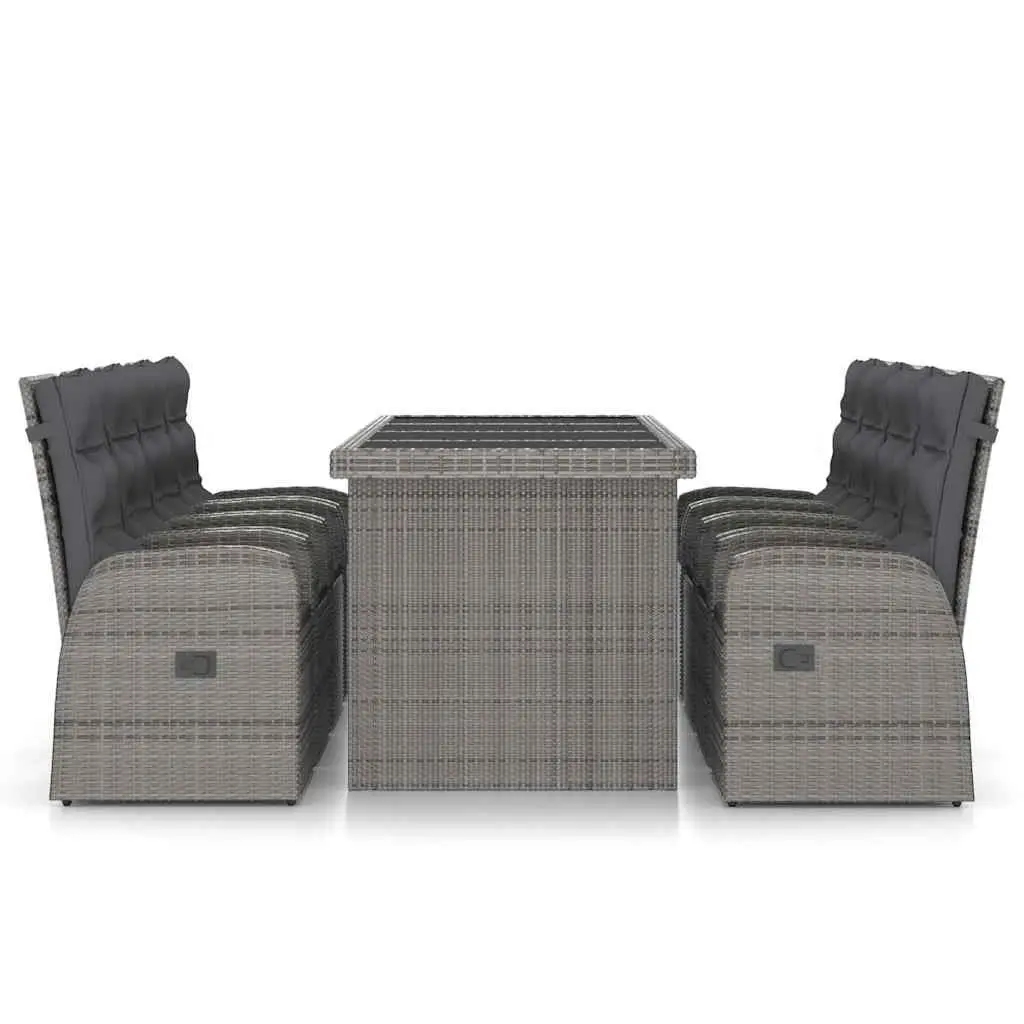 9 Piece Garden Furniture Set Grey Poly Rattan Outdoor Dining with Cushions and Glass Table