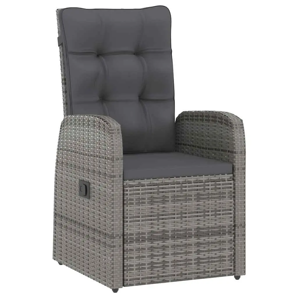 9 Piece Garden Furniture Set Grey Poly Rattan Outdoor Dining with Cushions and Glass Table