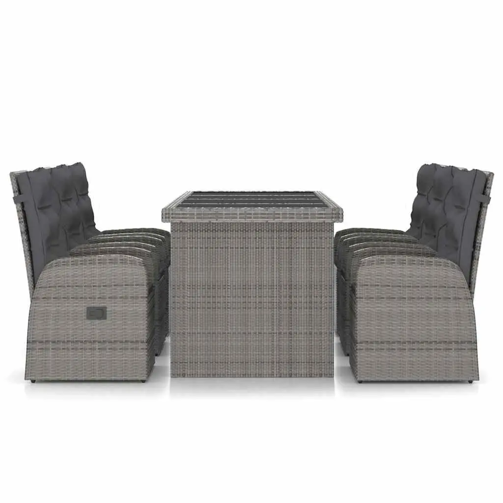 7 Piece Garden Furniture Set Grey PE Rattan Outdoor Dining Set with Cushions and Adjustable Reclining Chairs