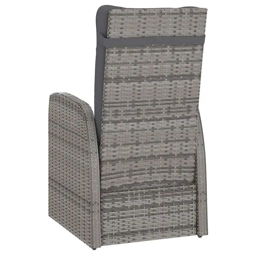 7 Piece Garden Furniture Set Grey PE Rattan Outdoor Dining Set with Cushions and Adjustable Reclining Chairs