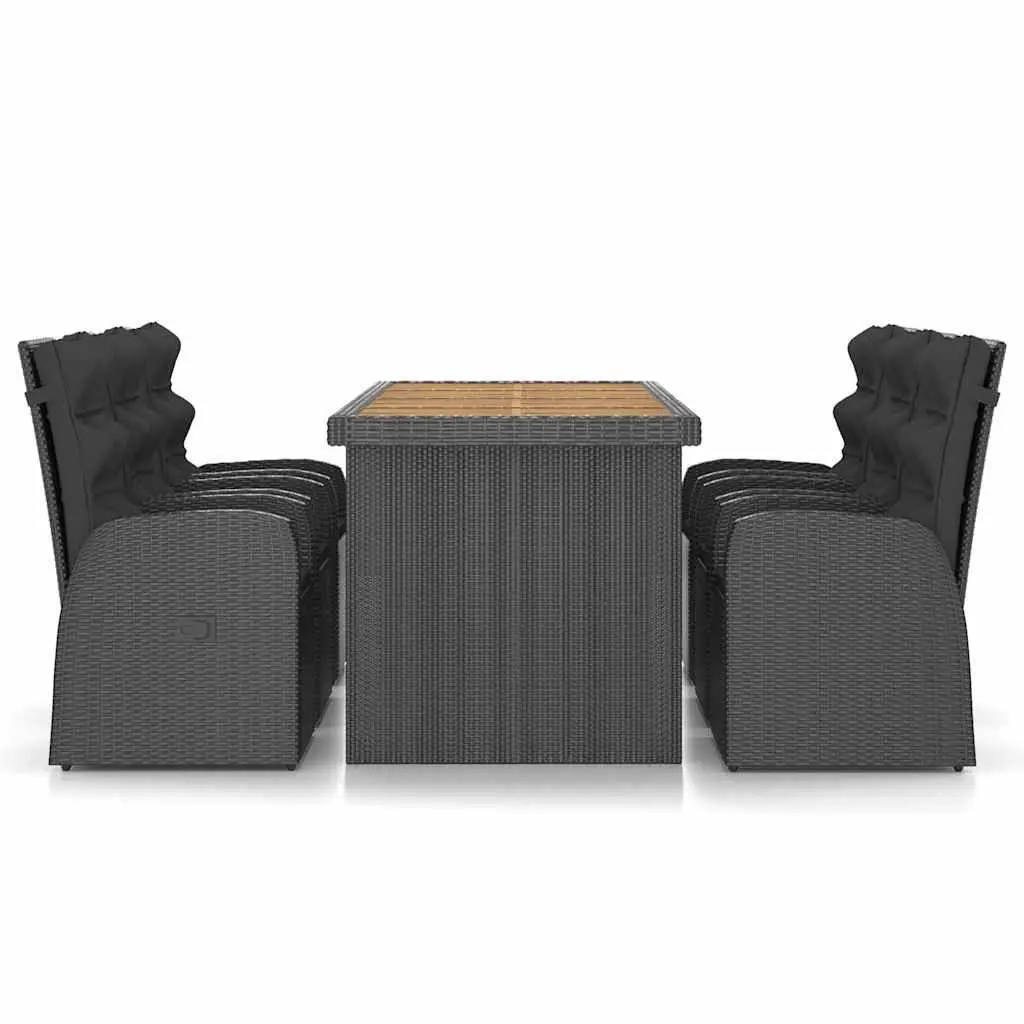 Outdoor Dining Set 7 Piece Poly Rattan Garden Furniture Black with Cushions