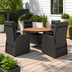 Outdoor Dining Set 5 Piece Black PE Rattan Garden Furniture with Cushions