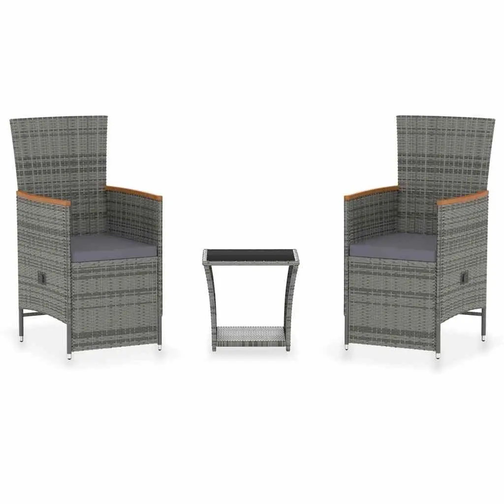 3 Piece Garden Lounge Set Outdoor Seating Grey Poly Rattan Armchairs Coffee Table