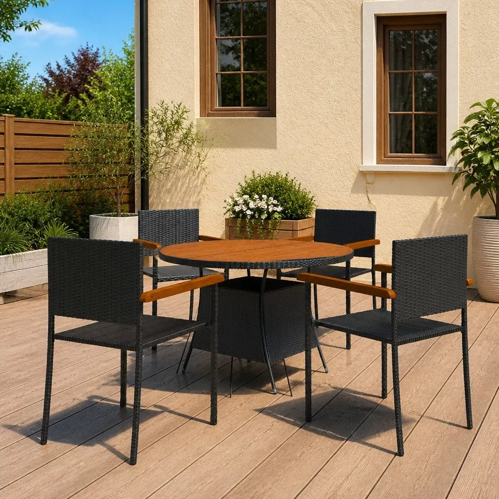 Outdoor Dining Set 5 Piece Garden Furniture Black Rattan Table Chairs