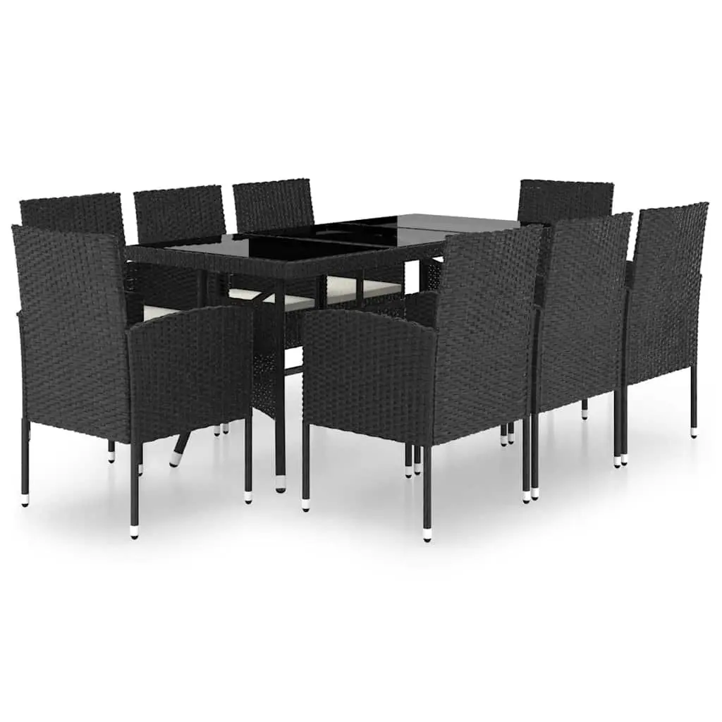 9 Piece Outdoor Garden Dining Set Black Poly Rattan Table Chairs Patio Furniture