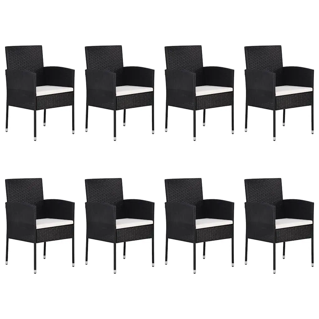 9 Piece Outdoor Garden Dining Set Black Poly Rattan Table Chairs Patio Furniture