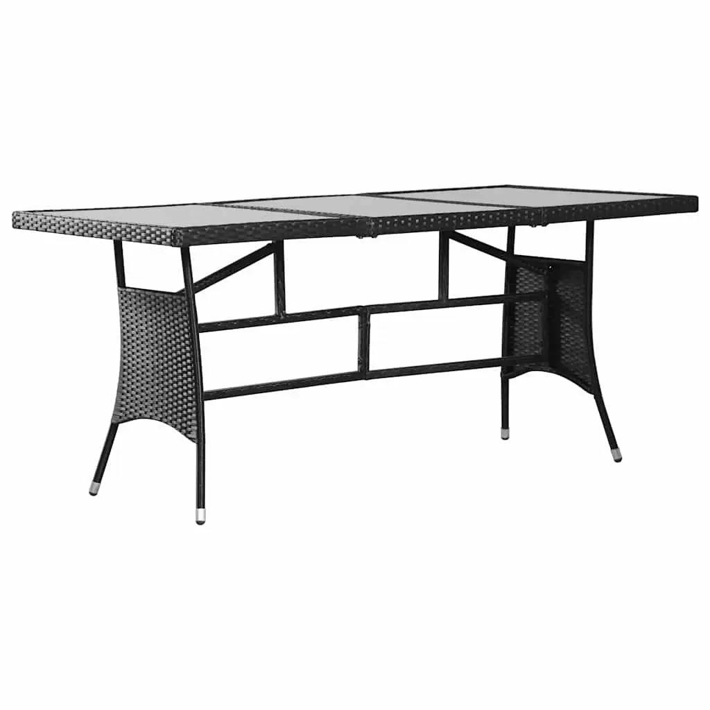 Garden Dining Set 9 Piece Outdoor Patio Furniture Black PE Rattan Steel Frame Glass Table
