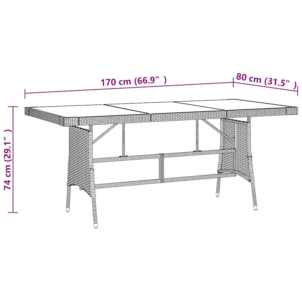 Garden Dining Set 9 Piece Outdoor Patio Furniture Black PE Rattan Steel Frame Glass Table