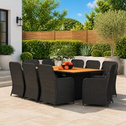 9 Piece Outdoor Garden Dining Set Patio Furniture Black Poly Rattan Table Chairs