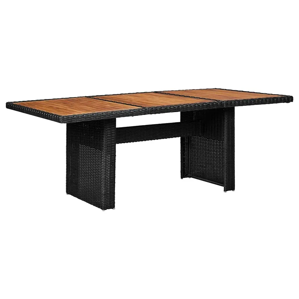 Outdoor Dining Set 7 Pieces Patio Furniture Black Rattan Cushioned Chairs Acacia Wood Table