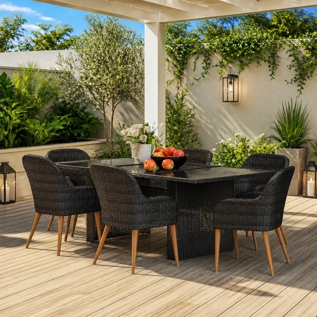 Garden Dining Set 7 Piece Outdoor Furniture Patio Table Chairs Black