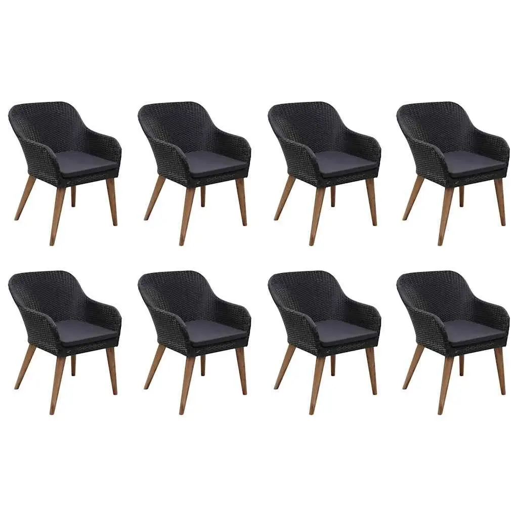 Garden Dining Set 9 Piece Outdoor Patio Furniture Rattan Chairs Glass Table Black