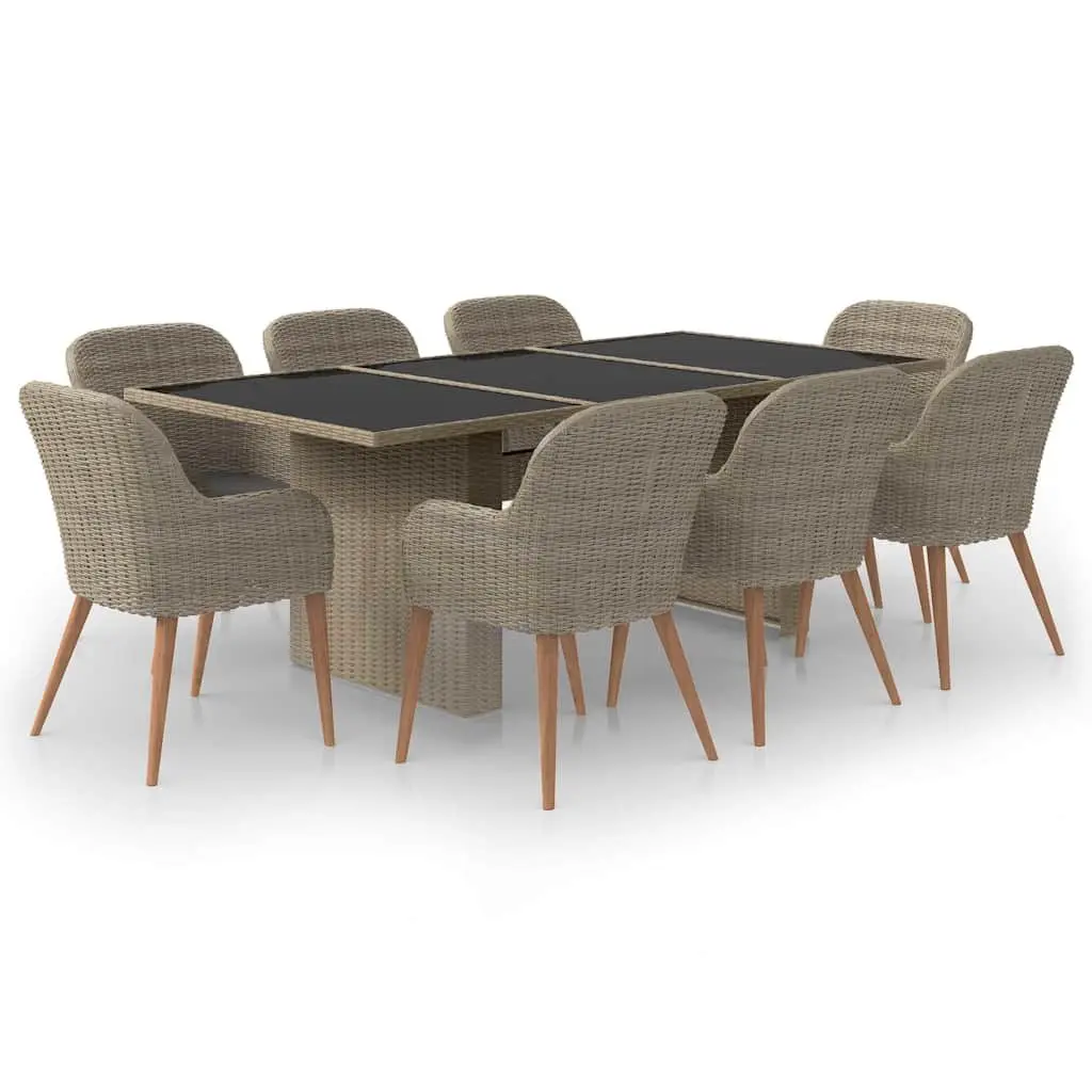 Garden Dining Set 9 Piece Outdoor Furniture Patio Table Chairs Brown