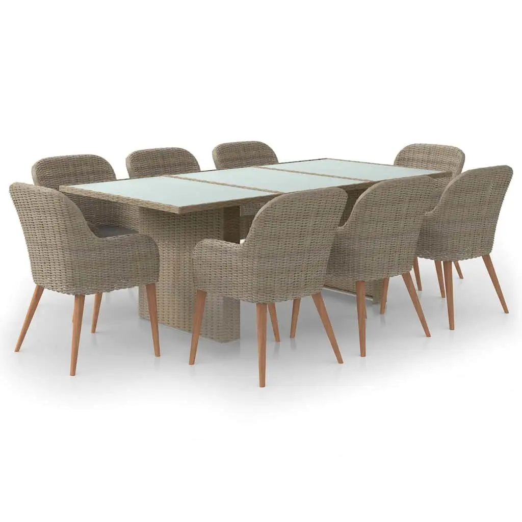 Outdoor Garden Dining Set 9 Piece Poly Rattan Brown Patio Furniture Table Chairs