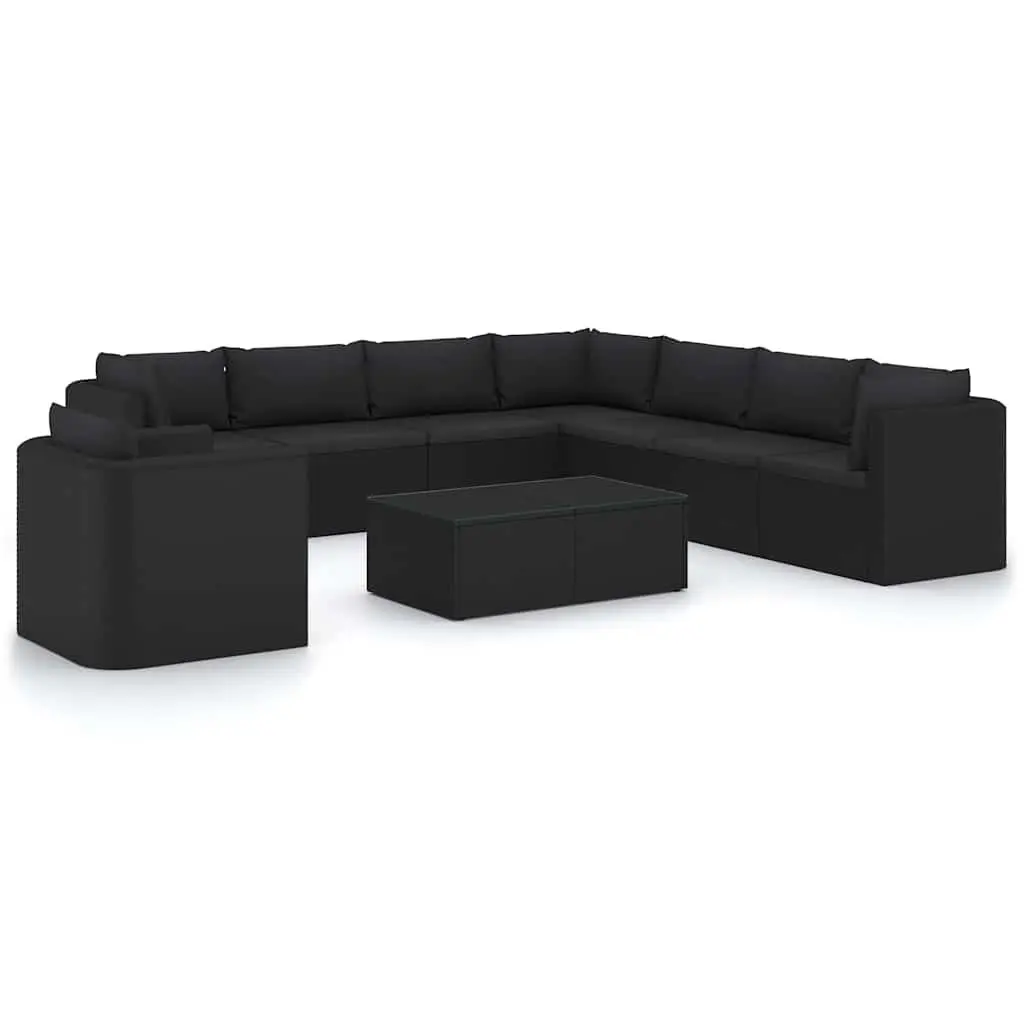 Garden Lounge Set 10 Piece Outdoor Furniture Modular Rattan Sofa with Cushions Black