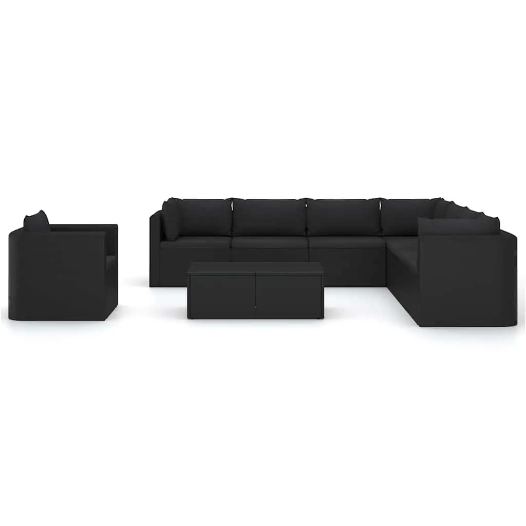 Garden Lounge Set 10 Piece Outdoor Furniture Modular Rattan Sofa with Cushions Black