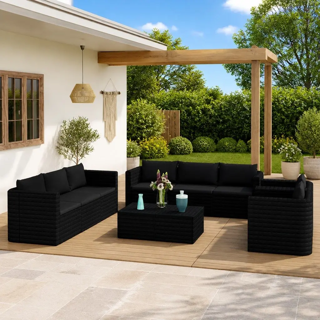 Garden Lounge Set Modular Outdoor Furniture 10 Piece Black Cushions