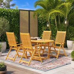 Teak Wood Outdoor Dining Set with Adjustable Comfort