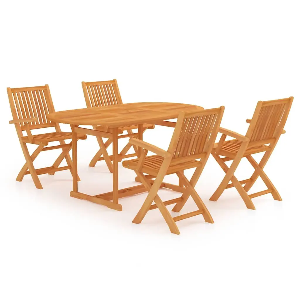 5 Piece Garden Dining Set Outdoor Furniture Teak Wood Table Chairs Brown