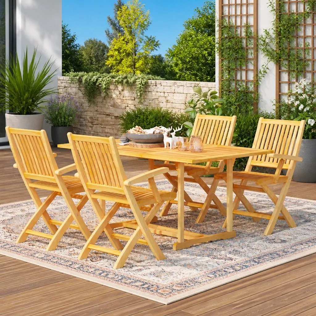 Teak Wood 5-Piece Garden Dining Set