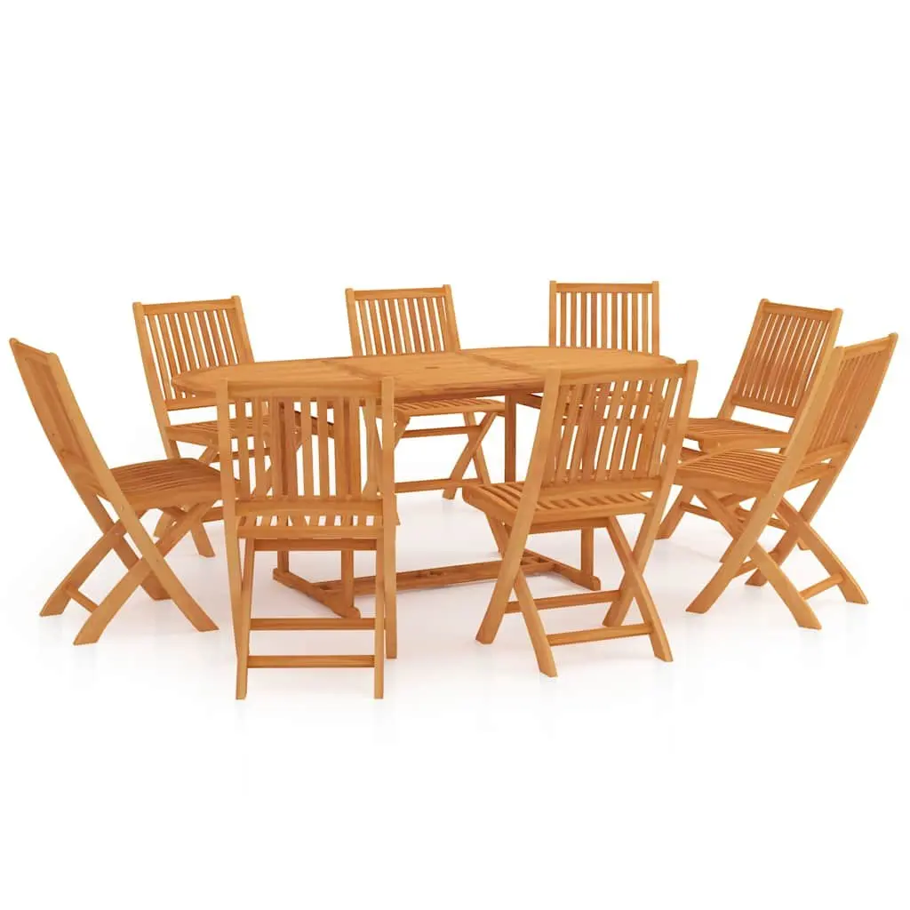 9 Piece Garden Dining Set Outdoor Patio Table Chairs Brown Teak Wood