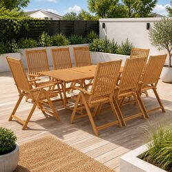 Reliable 9-Piece Garden Dining Set with Teak Wood