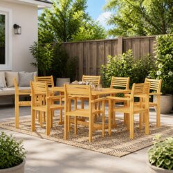Reliable 9 Piece Outdoor Dining Set in Brown Teak