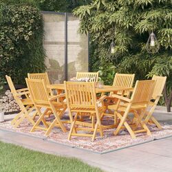 Practical 9 Piece Brown Teak Garden Dining Set