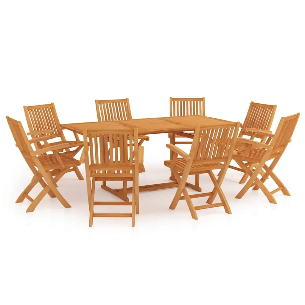 9 Piece Garden Dining Set Teak Wood Table Chairs Outdoor Furniture Brown