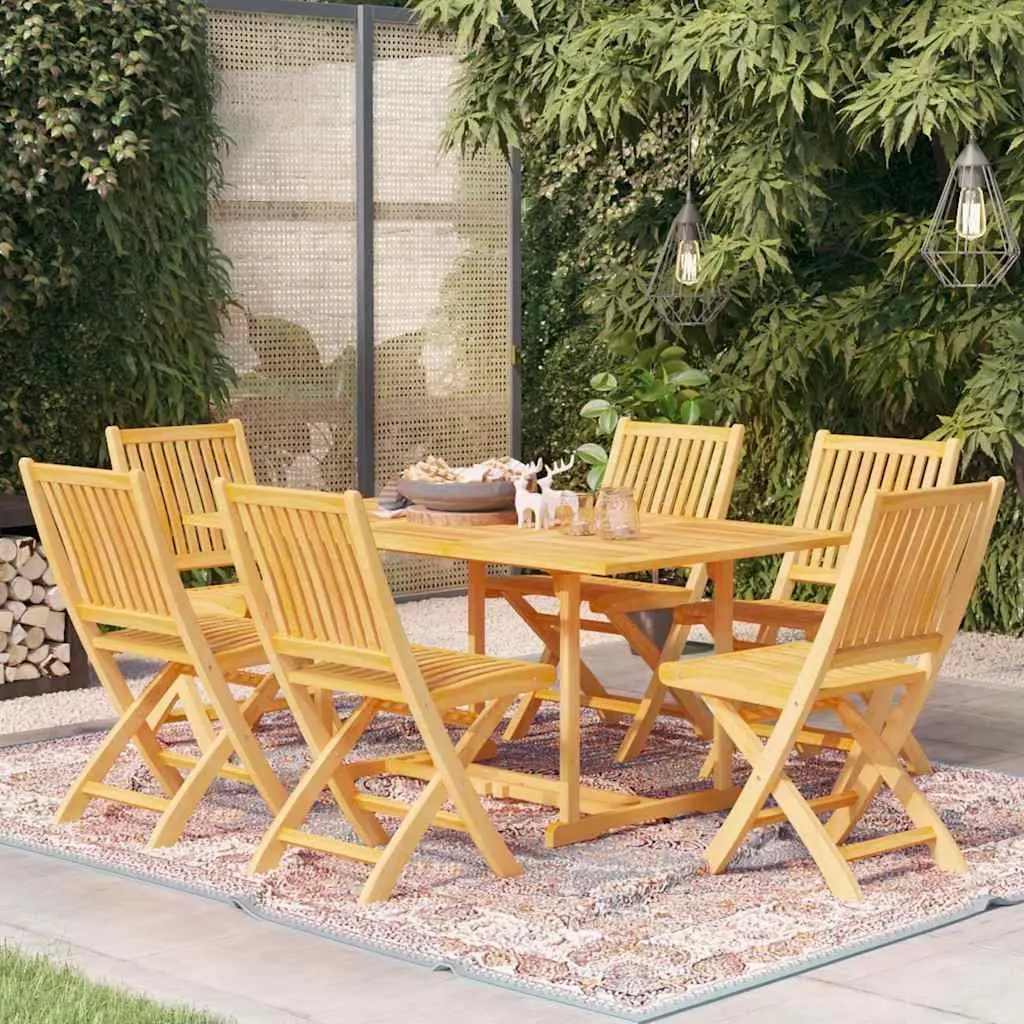 7 Piece Garden Dining Set Teak Wood Table Chairs Patio Outdoor Furniture Brown