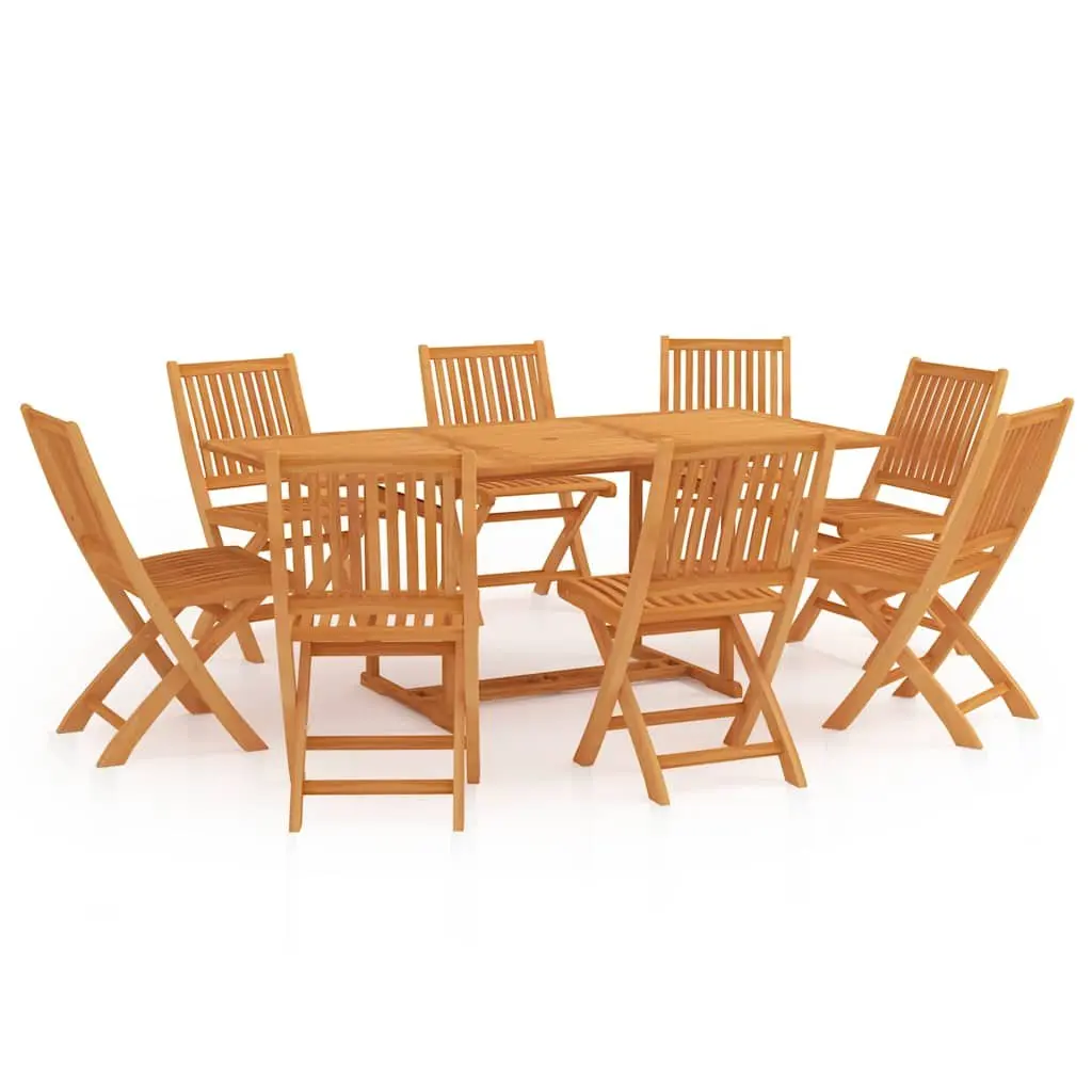 9 Piece Garden Dining Set Outdoor Furniture Table Chairs Brown Teak Wood