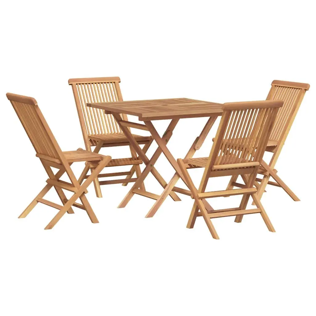 Garden Dining Set 5 Piece Outdoor Furniture Table Chairs Folding Teak Brown