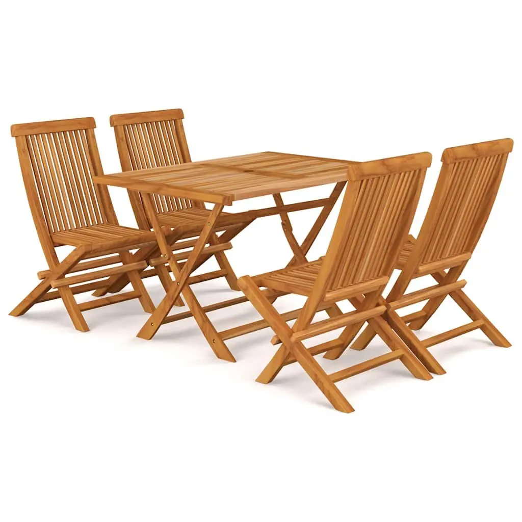 5 Piece Garden Dining Set Outdoor Furniture Table Chairs Teak Wood Brown