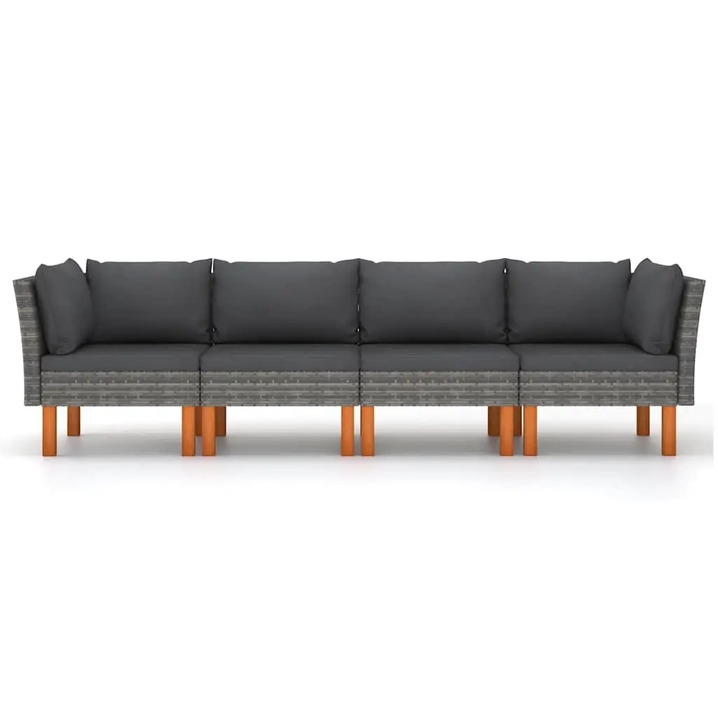 4-Seater Garden Sofa Outdoor Lounge Poly Rattan Grey with Cushions