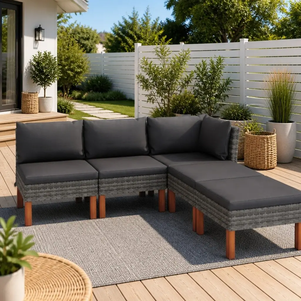 Garden Lounge Set Outdoor Furniture 5 Piece Poly Rattan Sofa with Cushions Grey