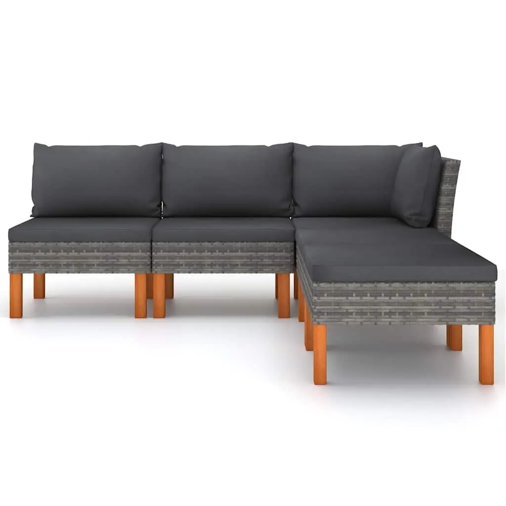 Garden Lounge Set Outdoor Furniture 5 Piece Poly Rattan Sofa with Cushions Grey