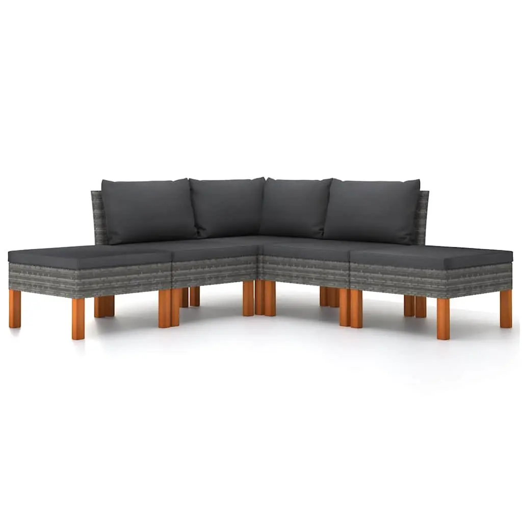 Garden Lounge Set Outdoor Furniture 5 Piece Poly Rattan Sofa with Cushions Grey