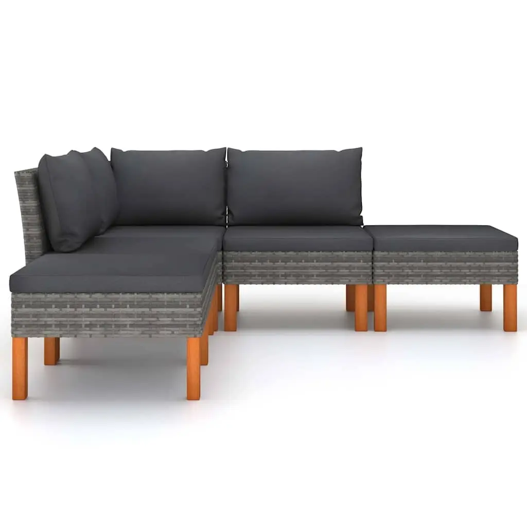 Garden Lounge Set Outdoor Furniture 5 Piece Poly Rattan Sofa with Cushions Grey