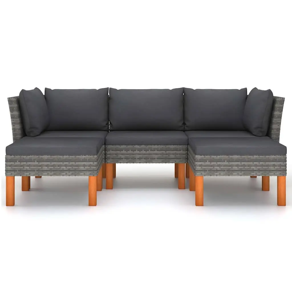 Garden Lounge Set 5 Piece Outdoor Furniture Grey Poly Rattan Sofa with Cushions