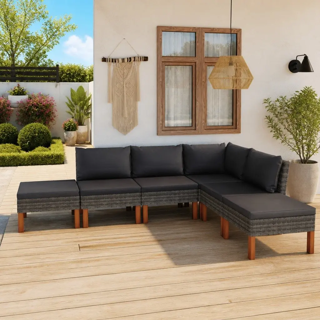 Garden Lounge Set 6 Piece Outdoor Furniture Grey Poly Rattan with Cushions