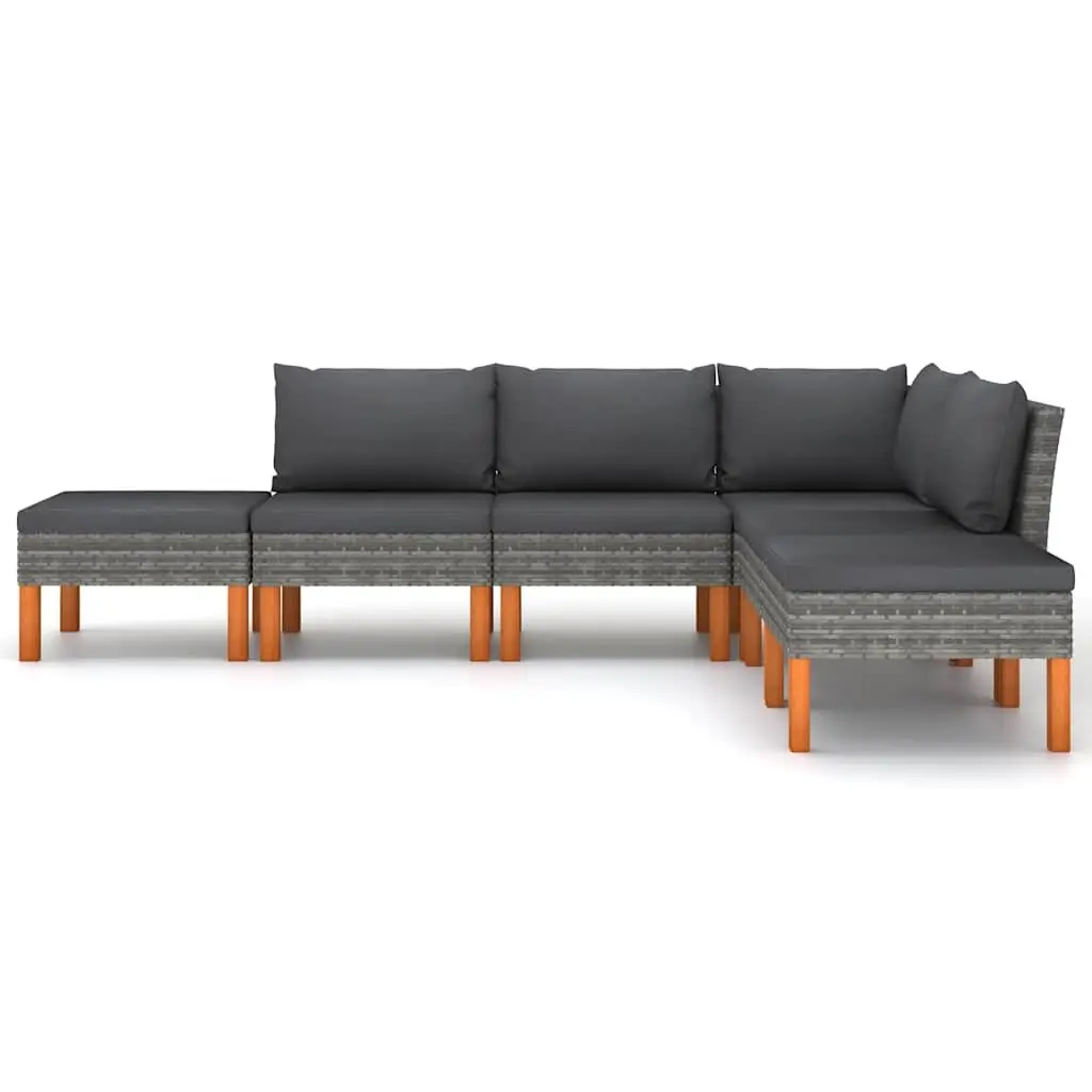 Garden Lounge Set 6 Piece Outdoor Furniture Grey Poly Rattan with Cushions