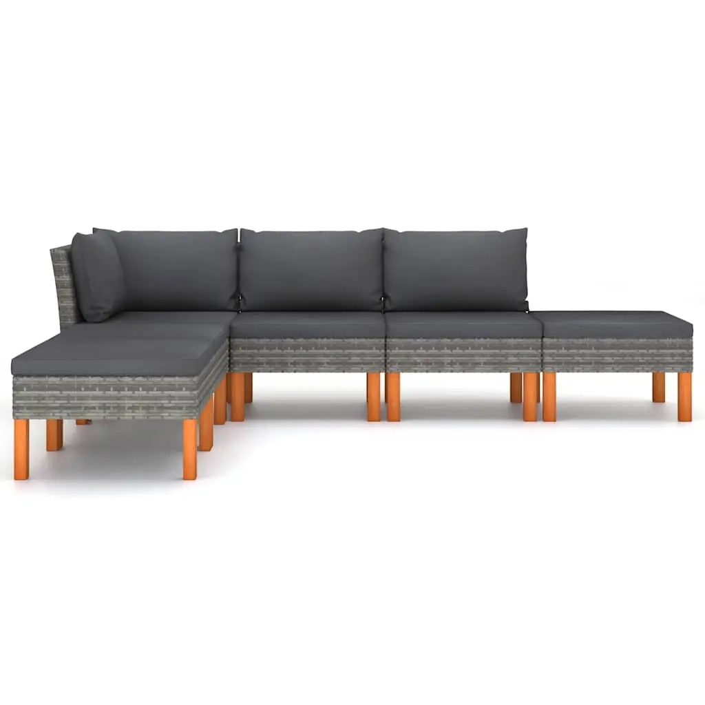 6 Piece Garden Lounge Set Outdoor Furniture Cushions Grey Poly Rattan Sofa