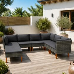 Garden Lounge Set 8 Piece Outdoor Patio Sofa with Cushions Grey Rattan Furniture