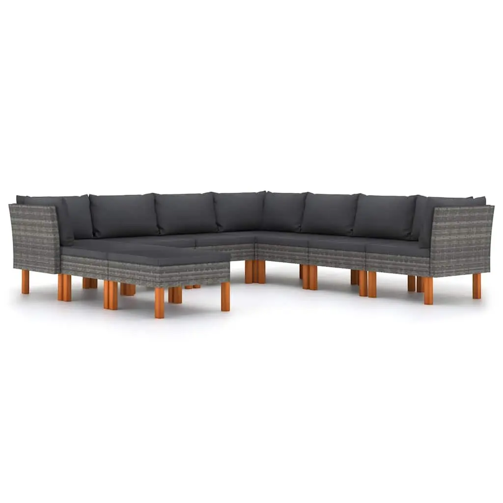 Garden Lounge Set Outdoor Furniture 9 Piece Grey Poly Rattan Sofa Cushions