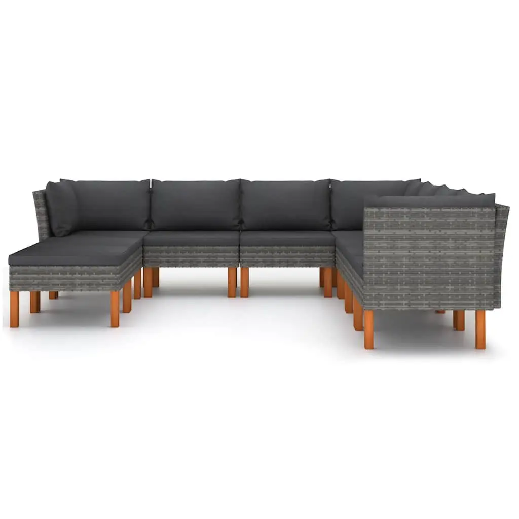 Garden Lounge Set Outdoor Furniture 9 Piece Grey Poly Rattan Sofa Cushions