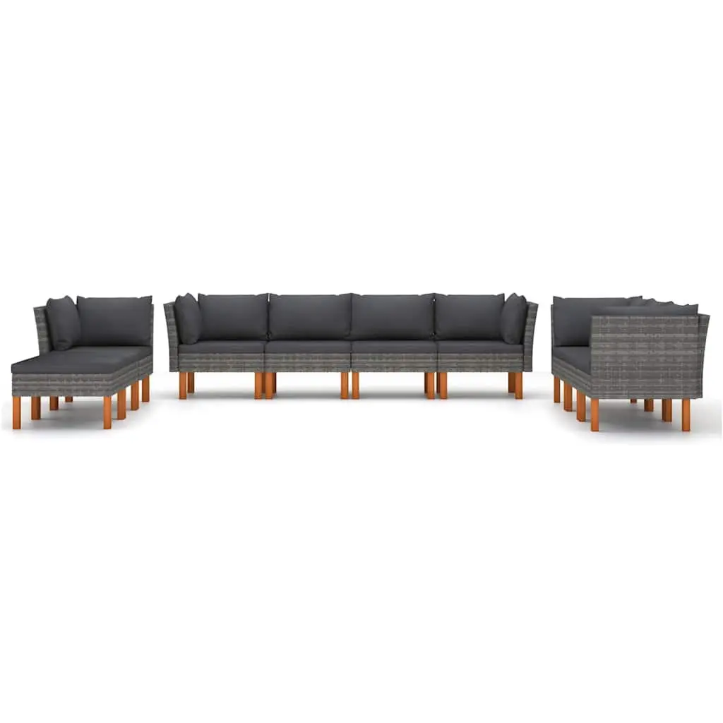 Garden Lounge Set 10 Piece Outdoor Furniture Grey Poly Rattan Sofa Cushions
