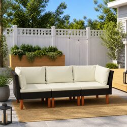 Comfortable and Practical Black Rattan 3-Seater Sofa Set