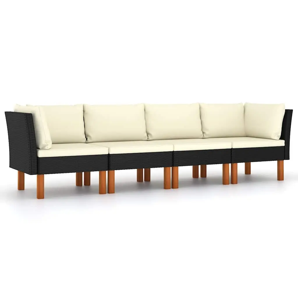 4-Seater Garden Sofa Outdoor Lounge Set Black Poly Rattan with Cushions